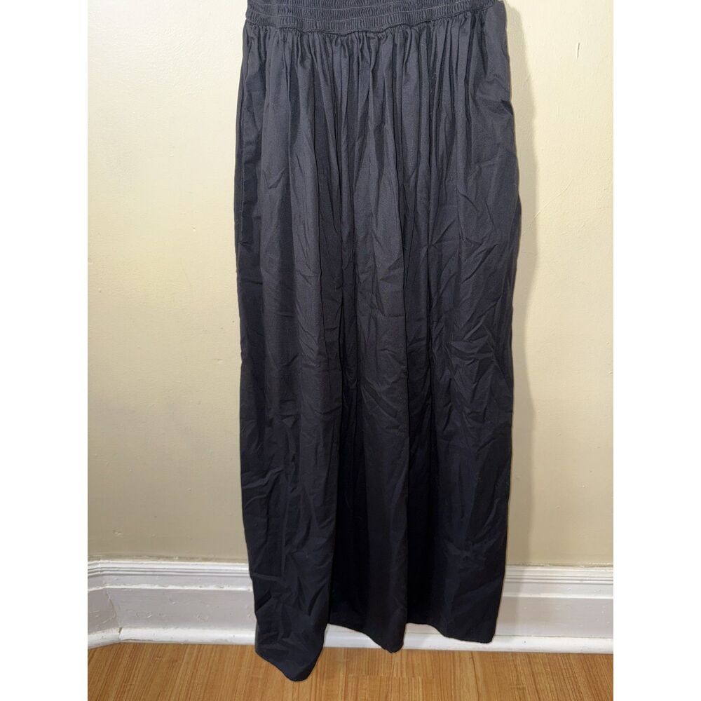 Wayf Smocked Bodice Square Neck Midi Dress Black Pockets Size S - Picture 7 of 12